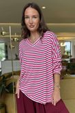 Made in Italy Perfect Breton V Long Sleeve Top Hot Pink - **